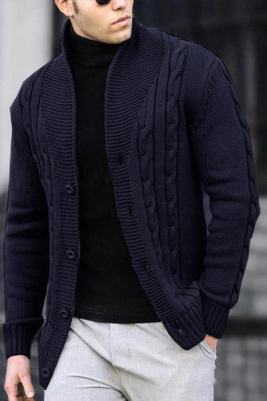 Herren Strickjacke mit Kabelmuster und Schalkragen R&B