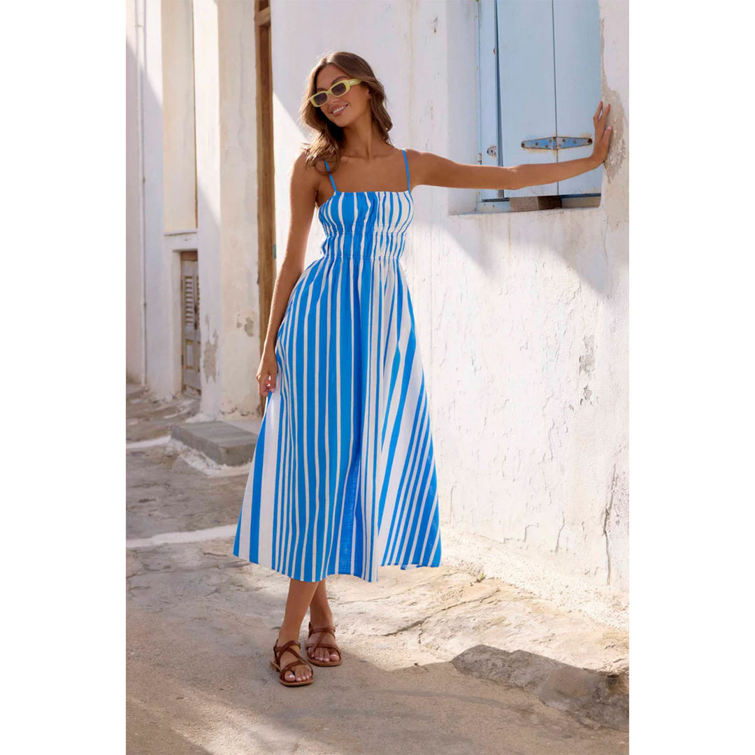 Damen Sommerliches Maxikleid mit schmalen Trägern und raffiniertem Streifenmuster R&B