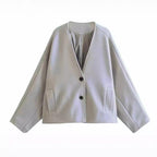 Damen nan oversized V-Neck Kurzjacke aus Wollmix mit Raglanärmeln und aufgesetzten Taschen R&B
