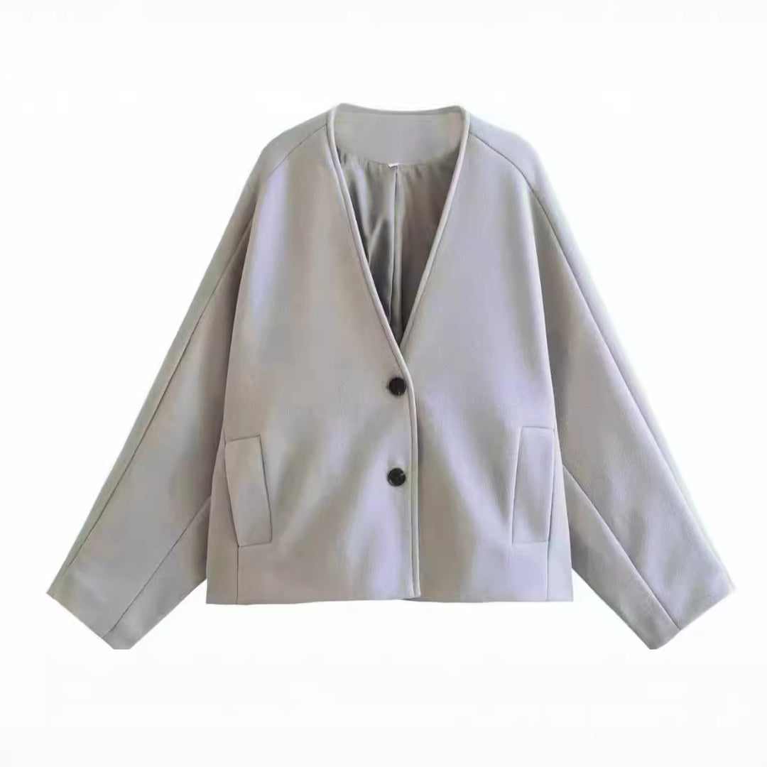 Damen elegante Jacke mit strukturiertem Stoff und großzügigen Taschen R&B
