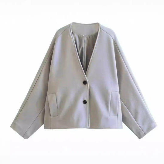 Damen elegante Jacke mit strukturiertem Stoff und großzügigen Taschen R&B