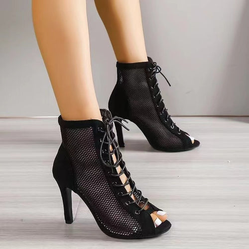 Damen offene Schnürstiefeletten im modernen Mesh-Design mit hochwertigem Absatz R&B