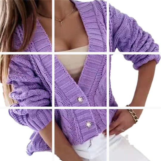 Damen Strickjacke mit dekorativem Zopfdesign und einzigartigen Knopfdetails R&B