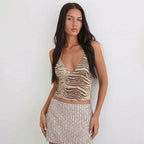 Damen Halter-Top mit exotischem Tiermuster und figurbetontem Schnitt R&B