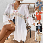 Damen luftiger Strandkimono mit floralen Stickereien R&B