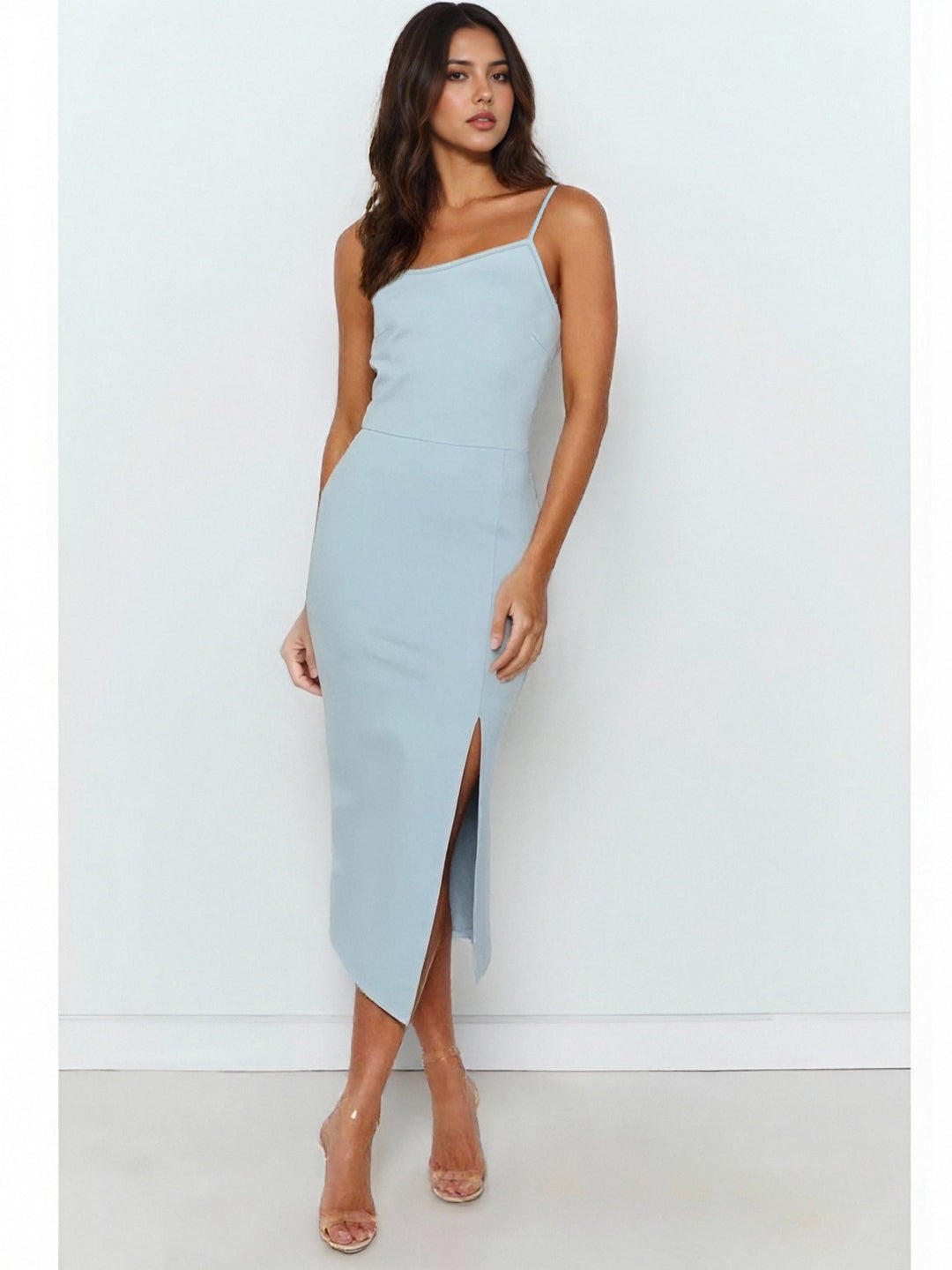 Damen Elegantes Midi-Kleid mit asymmetrischem Saum und Schlitz R&B