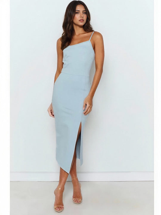 Damen Elegantes Midi-Kleid mit asymmetrischem Saum und Schlitz R&B