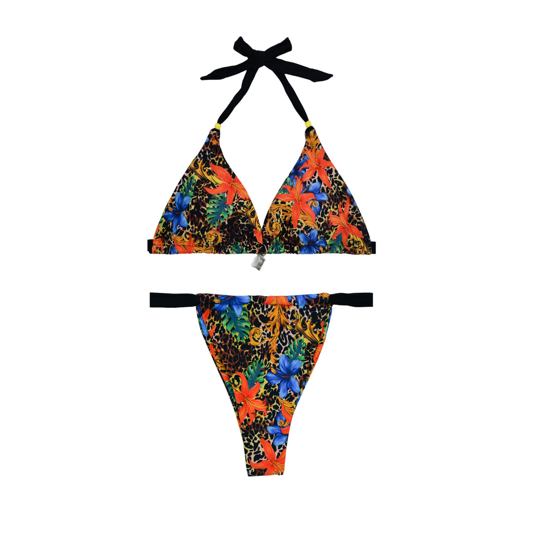 Damen Triangel-Bikini mit buntem Blumenmuster und verstellbaren Trägern R&B