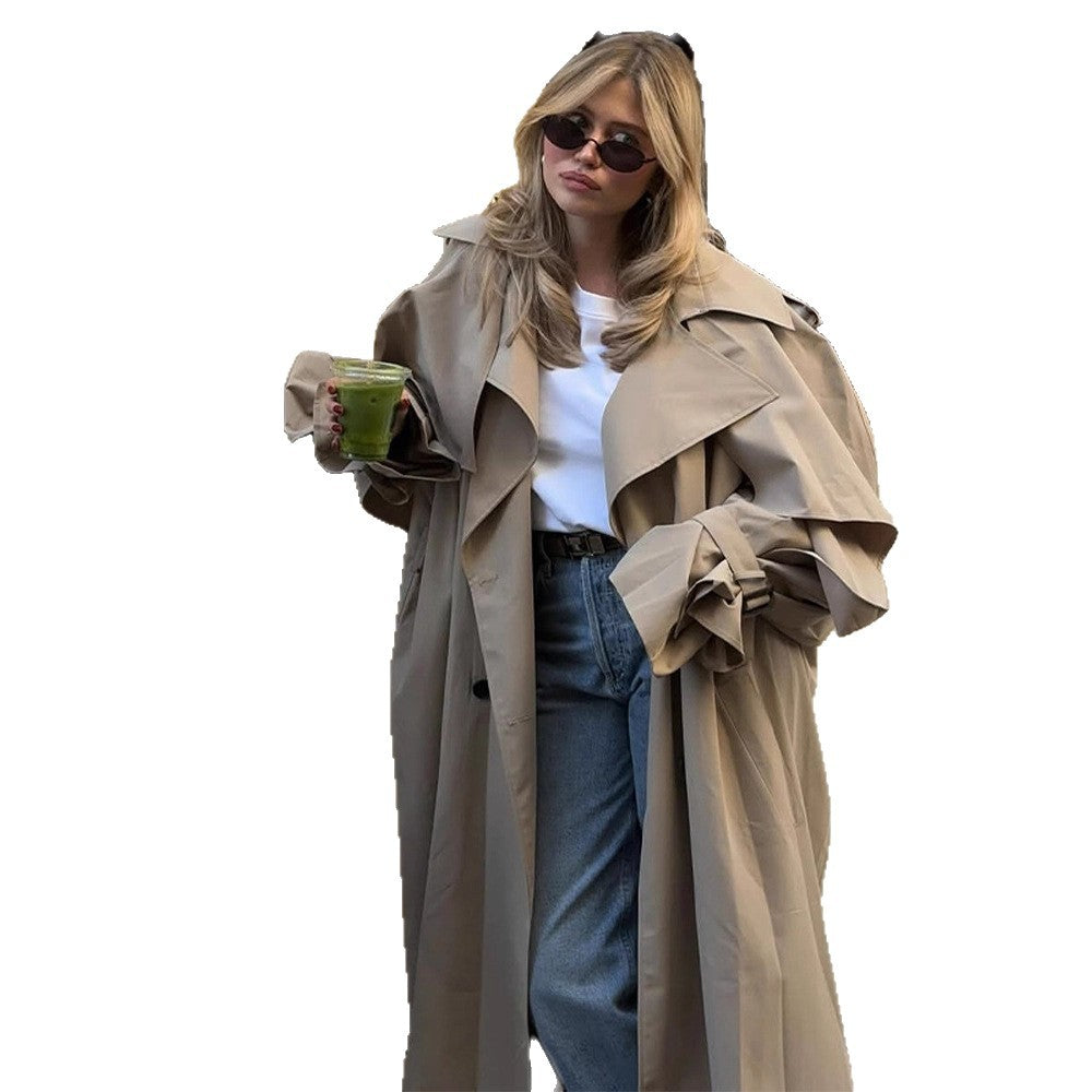 Damen Übergröße Trenchcoat mit voluminösen Ärmeln und taillierter Schnürung R&B