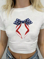 Damen Crop-T-Shirt mit kreativen Schleifen-Details R&B