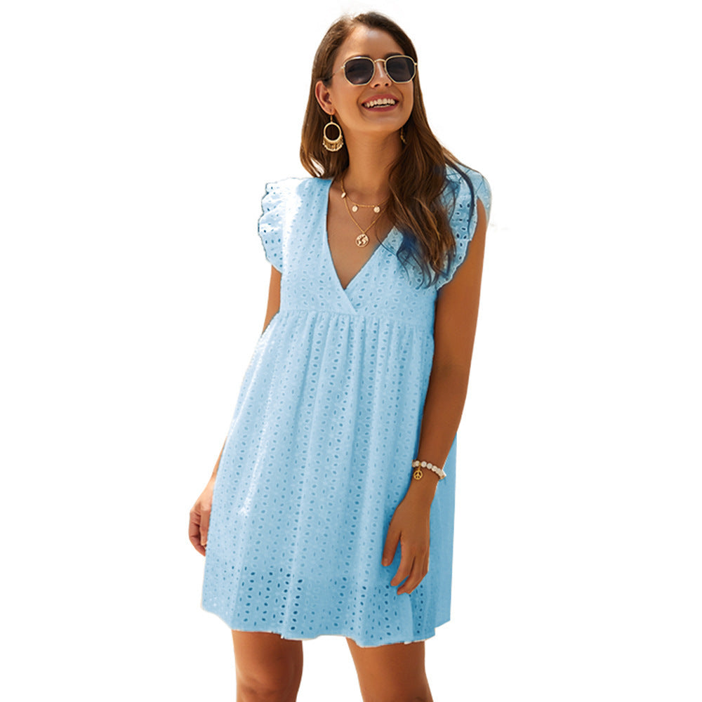 Damen Sommerkleid mit Augenmuster und voluminösen Ärmeln R&B