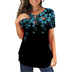 Damen elegantes Oberteil mit floralem Cut-Out-Design und glänzendem Ringeinsatz R&B