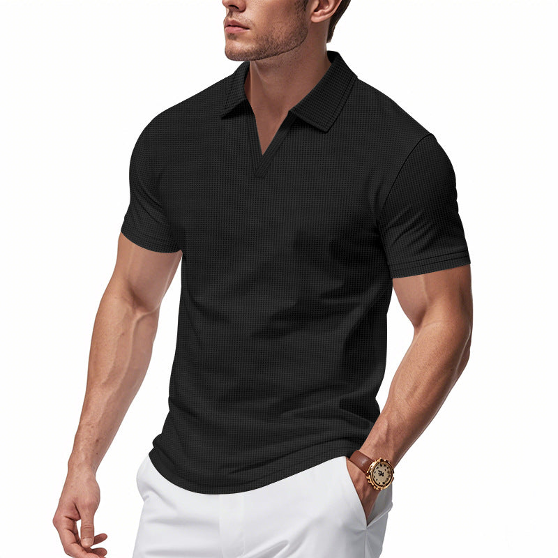 Herren Poloshirt mit strukturiertem Design und modernem V-Ausschnitt R&B