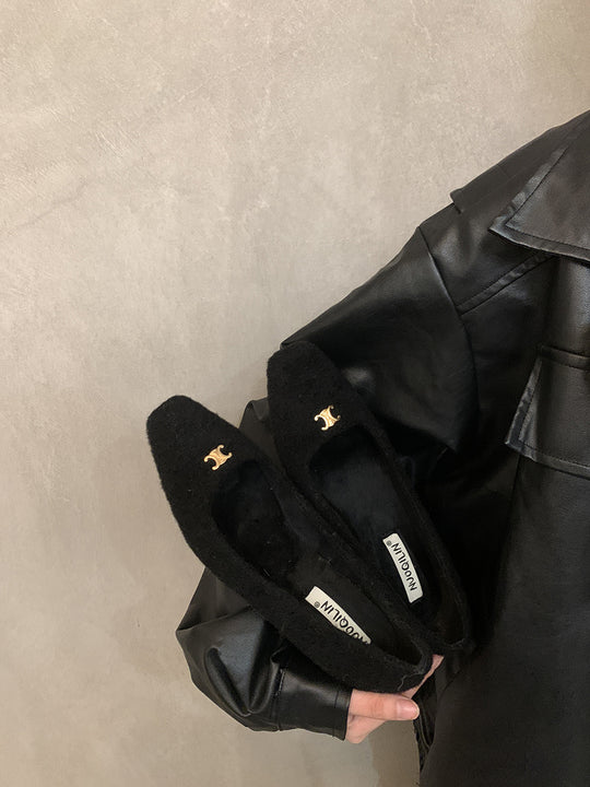 Damen elegante Blockabsatz-Ballerinas aus Wollfilz R&B