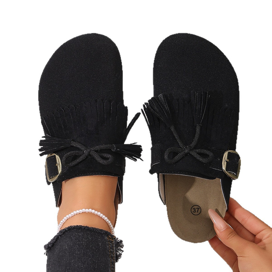 Damen Clogs mit dekorativen Fransen und verstellbarem Schnallenverschluss R&B