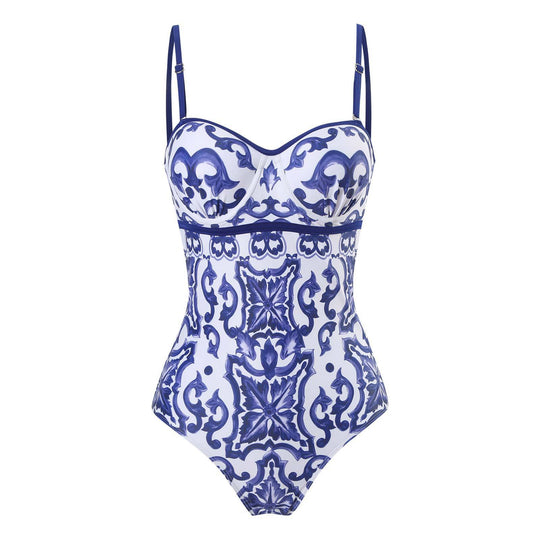 Damen Einteiler Badeanzug mit elegantem Wickelrock R&B
