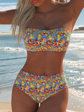 Damen Bandeau-Bikini mit hoch taillierten Höschen und lR&Bhaftem Paisleymuster R&B