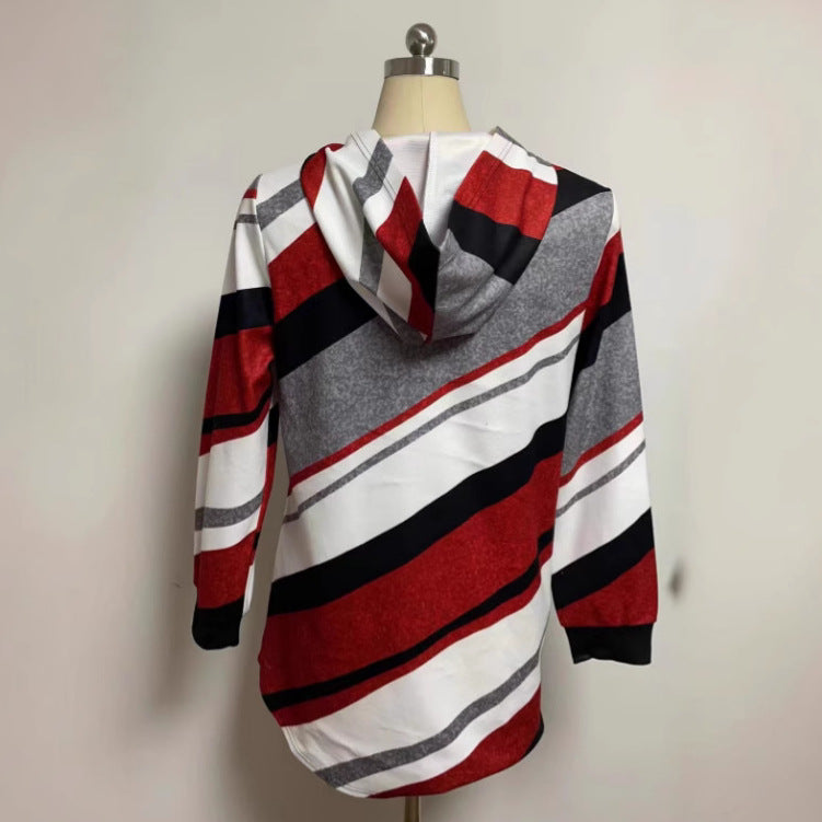 Damen nan Longline-Kapuzenjacke mit diagonalem Streifenmuster, Ringreißverschluss und Seitentaschen R&B