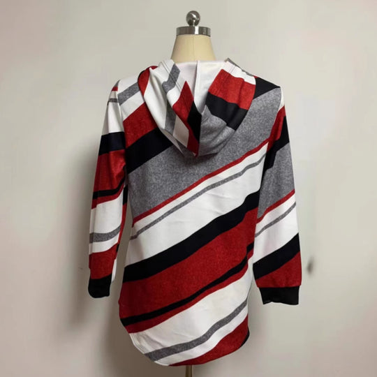 Damen nan Longline-Kapuzenjacke mit diagonalem Streifenmuster, Ringreißverschluss und Seitentaschen R&B