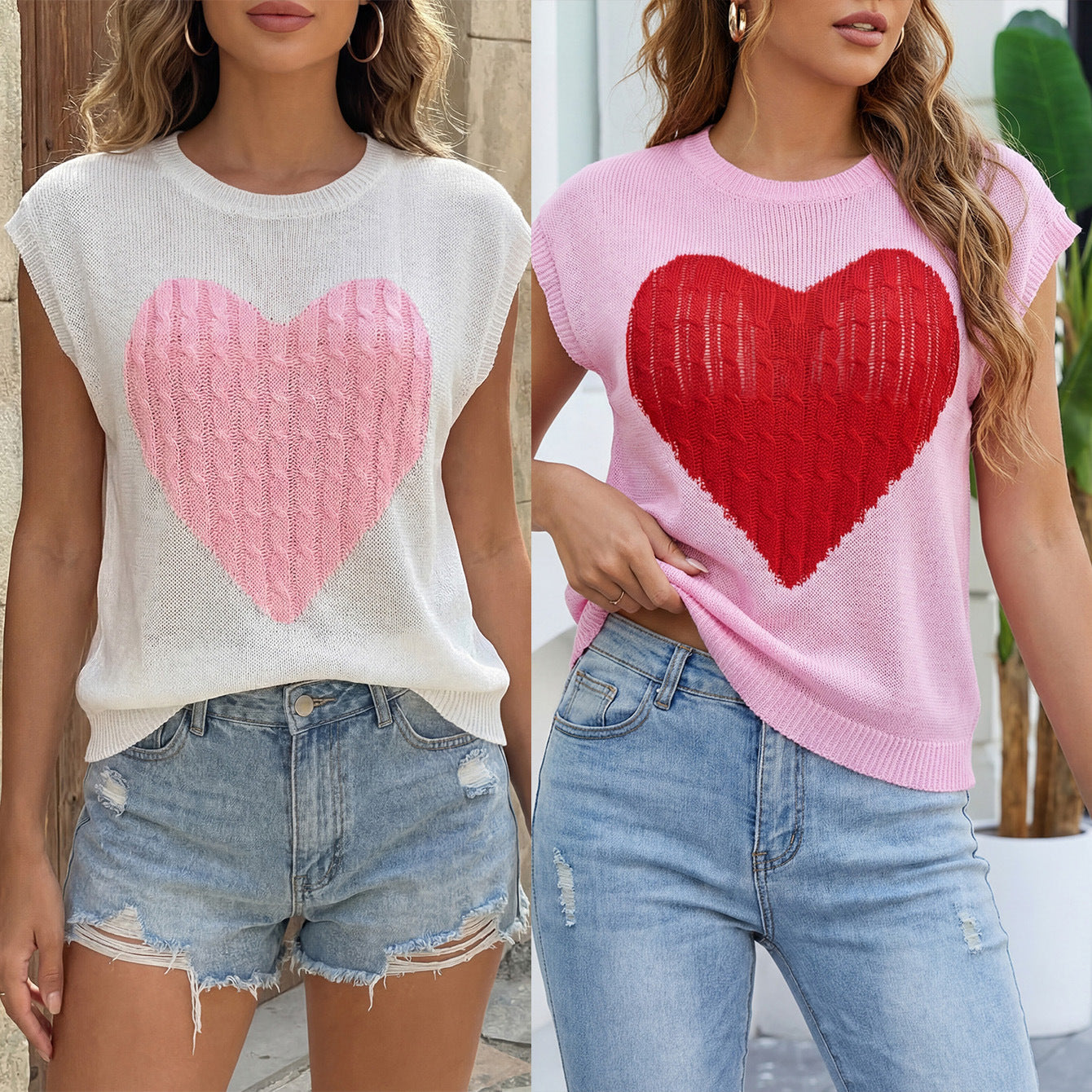 Damen kuschliges Strickoberteil mit Herzmuster R&B