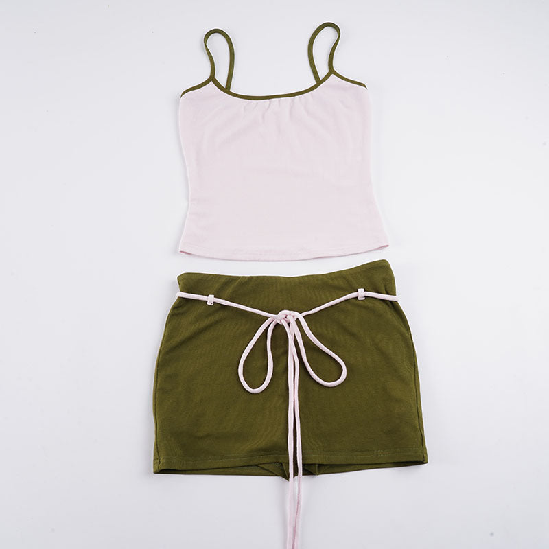 Damen Sportliches Tanktop mit hohem Taillenbund und bindbarem Rock R&B