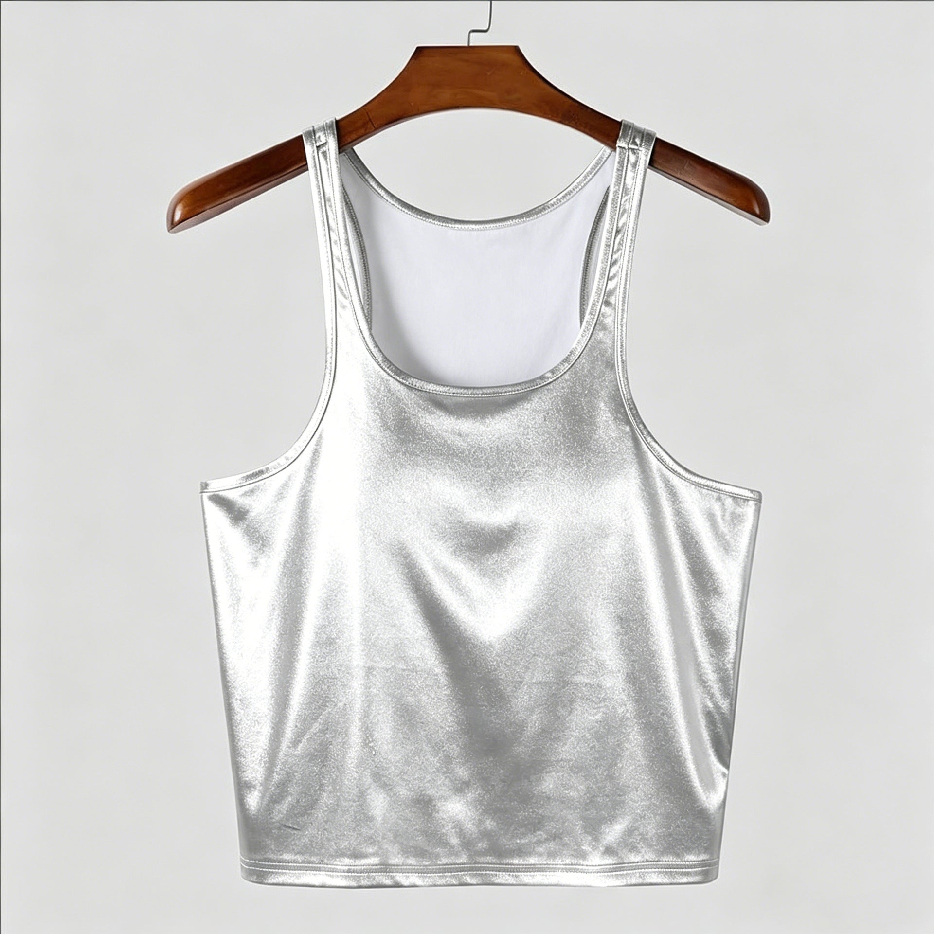 Damen nan tailliertes Glanz-Tanktop mit Racerback und feiner Nahtverarbeitung R&B