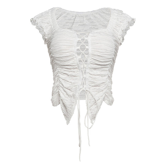 R&B | T-Shirt mit unregelmäßigem Saum und hohlem Riemen