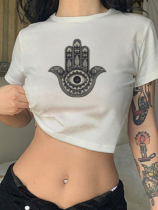 Damen Crop-T-Shirt mit individuellem Motorradmotiv und elegantem Schriftzug R&B