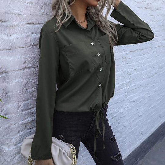 Damen elegante Bluse mit Knopfverschluss und taillierbarem Saum R&B