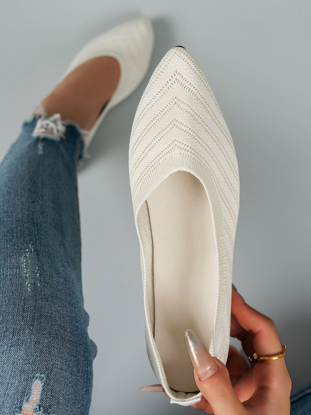 Damen elegante Ballerinas aus atmungsaktivem Strickmaterial R&B