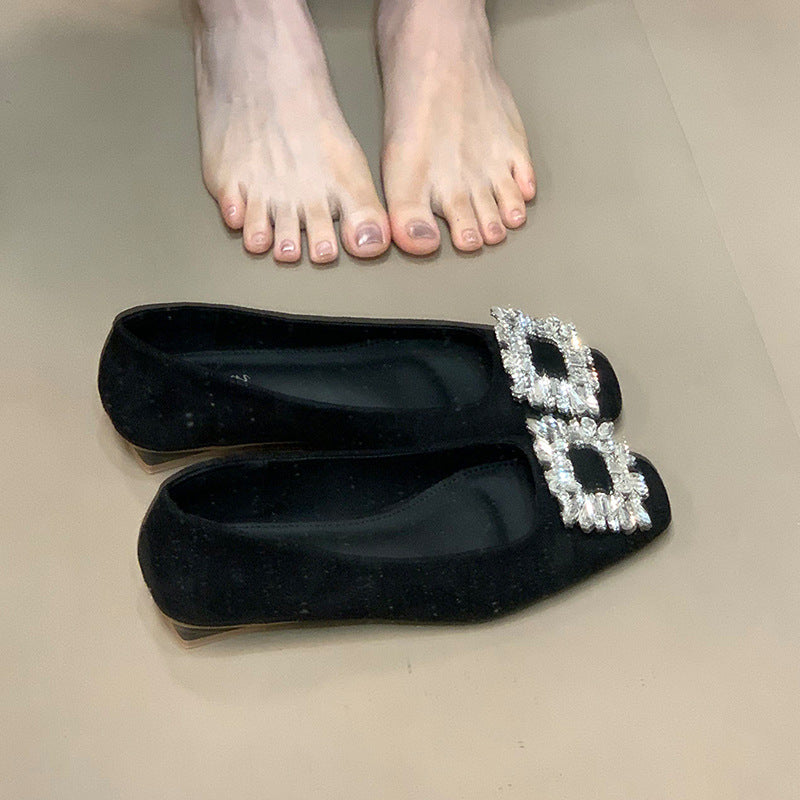 Damen elegante Ballerinas mit funkelndem Strass-Akzent und hochwertiger Oberflächenstruktur R&B