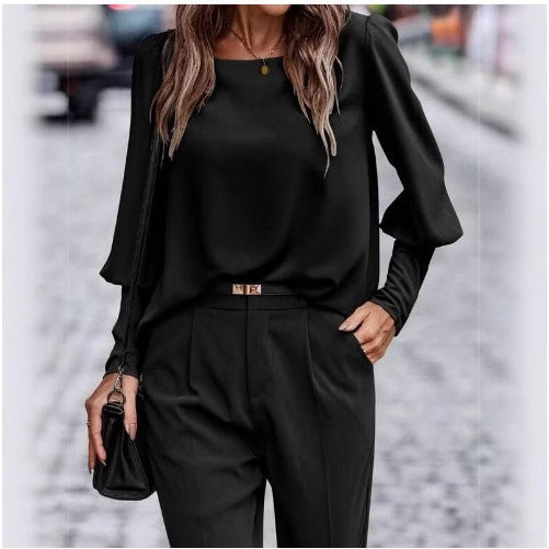 Damen elegante Bluse mit puffärmeligen Details und strukturiertem Stoff R&B