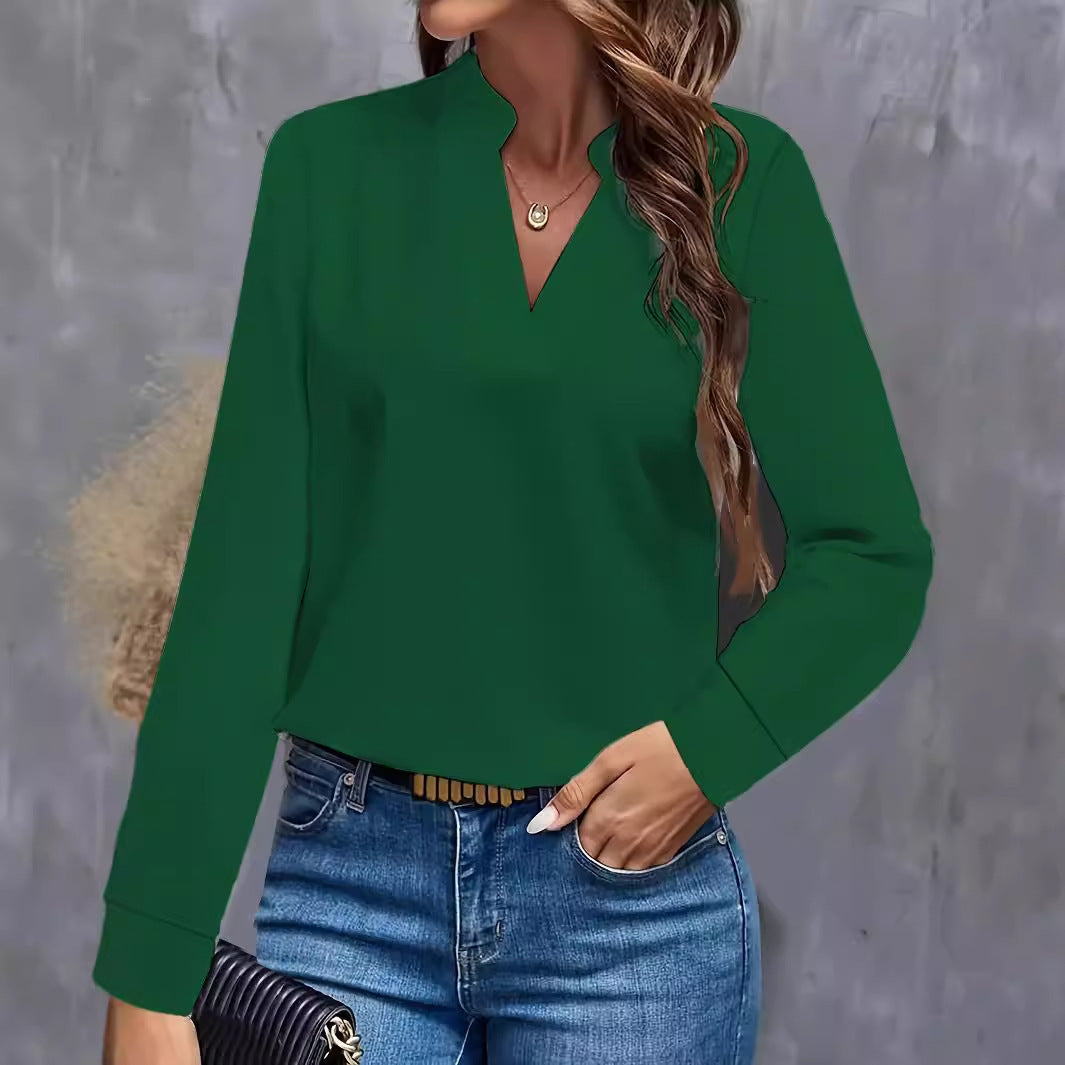 Damen Bluse mit Stehkragen und langen Ärmeln R&B