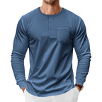 Herren Langarm-Henley-Shirt mit praktischer Brusttasche und modischen Knopfdetails R&B