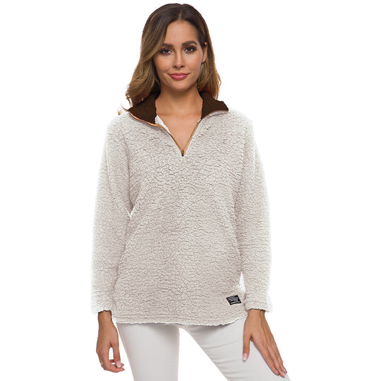 Damen kuscheliger Fleece-Pullover mit hohem Kragen und Reißverschluss R&B