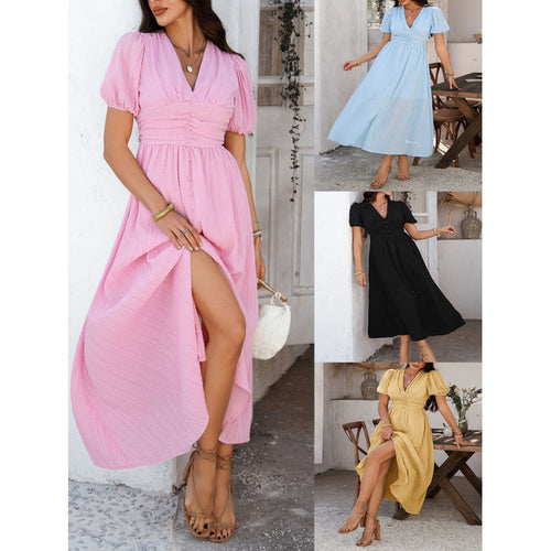 Damen Maxikleid mit raffinierten Puffärmeln und tailliertem Schnitt R&B