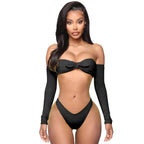 Damen Bikini-Set mit abnehmbaren Ärmeln und raffiniertem Knoten-Detail R&B