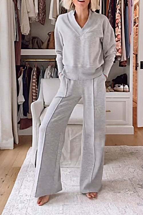 Damen Angesagtes Freizeit-Set mit weitem Schnitt und tiefem V-Ausschnitt R&B
