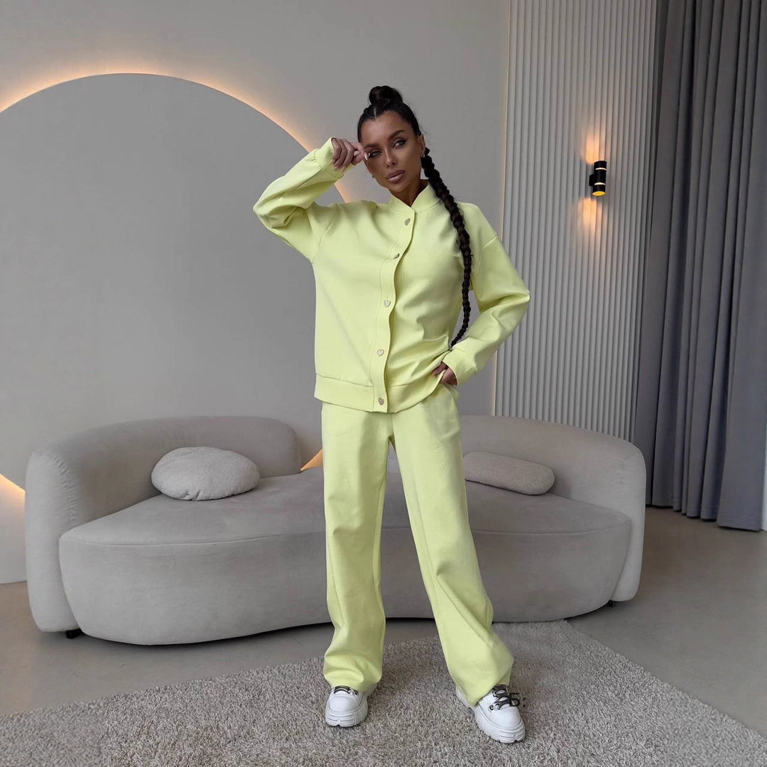 Damen elegantes und komfortables Freizeit-Set mit Knopfleiste und weitem Schnitt R&B