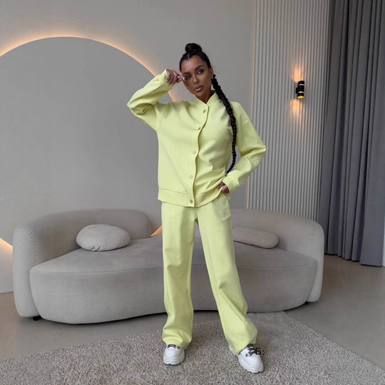 Damen elegantes und komfortables Freizeit-Set mit Knopfleiste und weitem Schnitt R&B