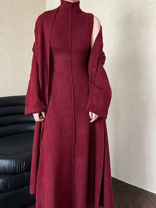 Damen Langer Strickmantel mit hohem Kragen und elegantem Schnitt R&B