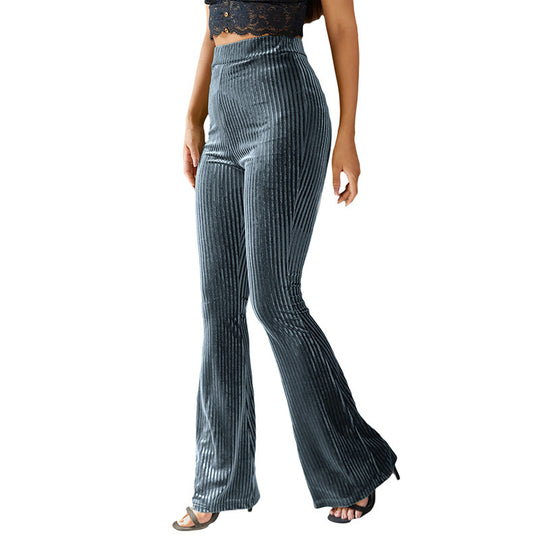 Damen elegante Flare-Hose aus samtigem Material mit feinem Streifenmuster R&B