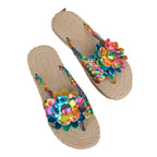 Damen Bunte Zehentrenner-Sandalen mit floralem Design R&B