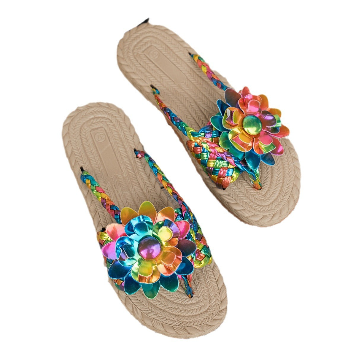 Damen Bunte Zehentrenner-Sandalen mit floralem Design R&B