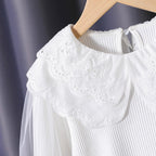 Mädchen modische Bluse mit elegantem Spitzenkragen und Tüllärmeln R&B