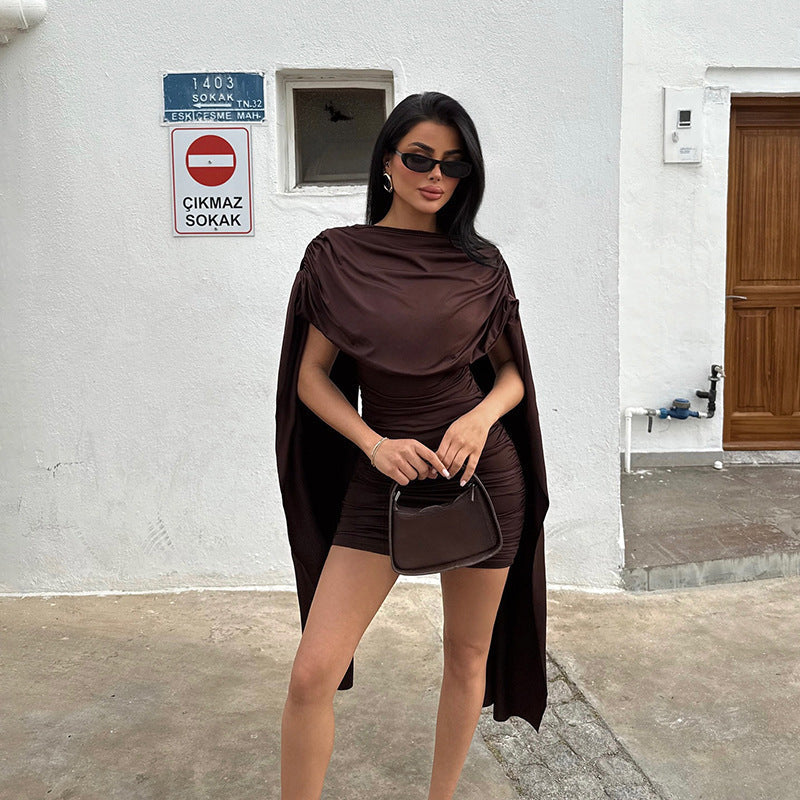 Damen modisches Minikleid mit schickem Überwurf und dezenter Raffung R&B