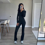 Damen Sportliches Fitness-Outfit mit enganliegendem Langarm-Oberteil und weiten Sporthosen R&B