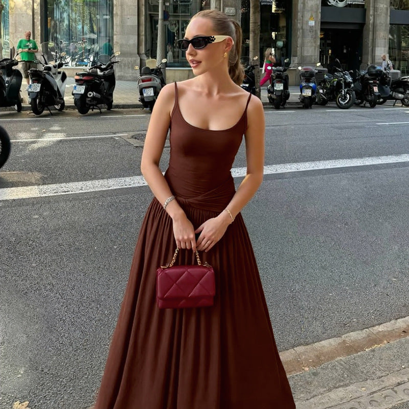Damen Elegantes Maxikleid mit Drapierung und Spaghetti-Trägern R&B