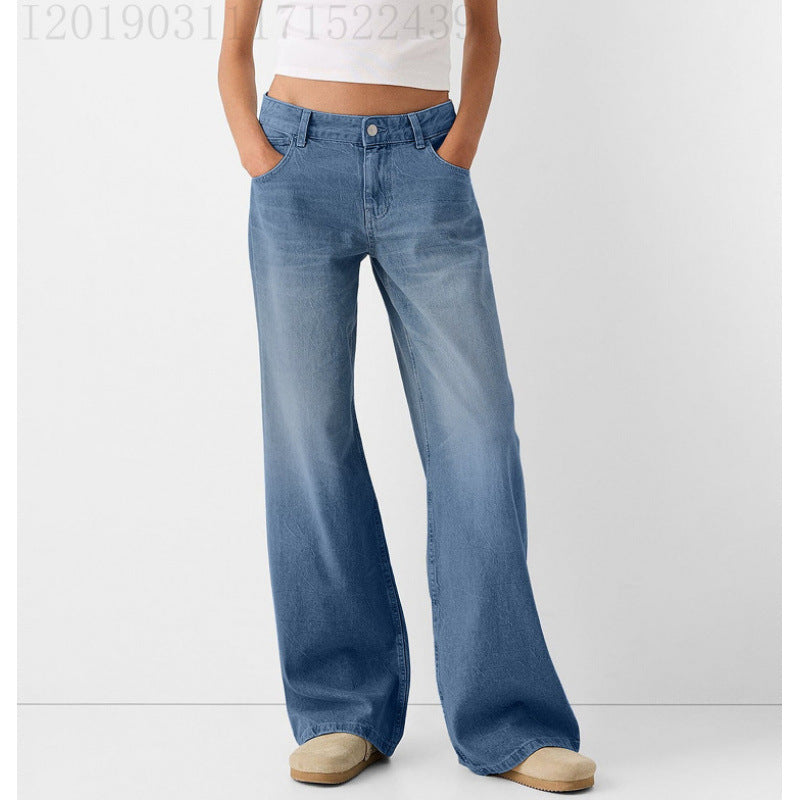 Damen Weite Jeans mit hoher Taille und klassischen Taschen R&B