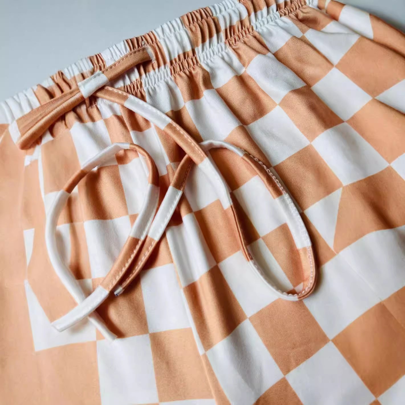 Damen weite Karohose mit elastischem Bund und Bindegurt R&B